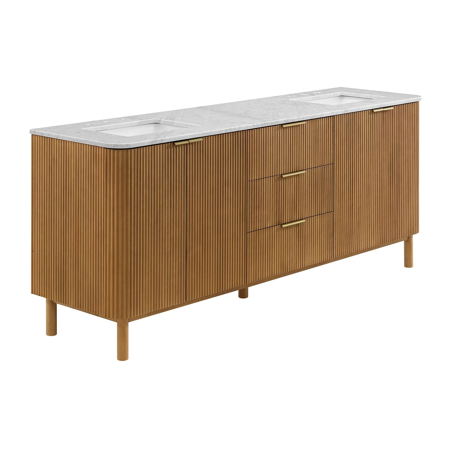 Havana 84" Double Bathroom Vanity in Reeded Birch | Carrara Marble Countertop