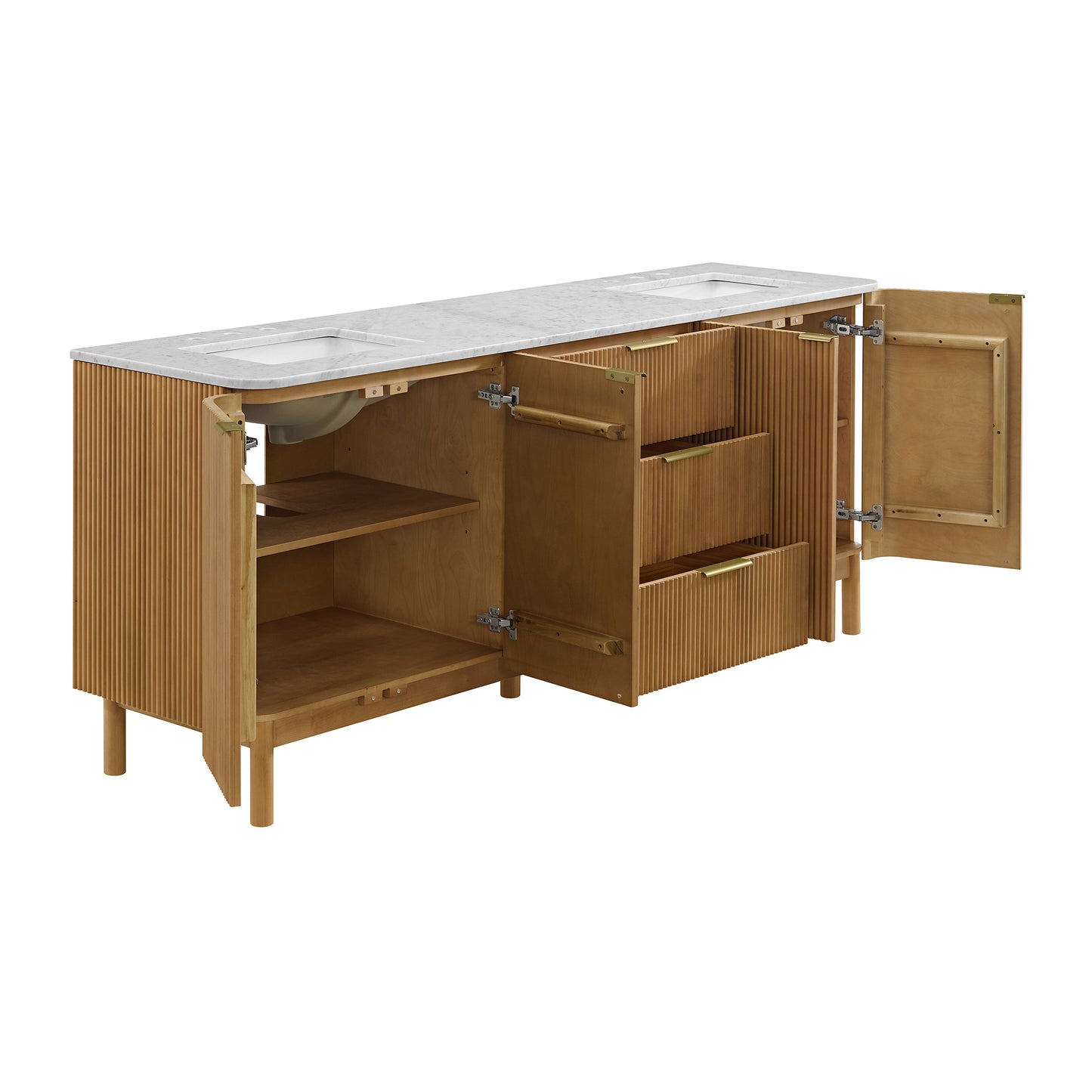 Havana 84" Double Bathroom Vanity in Reeded Birch | Carrara Marble Countertop