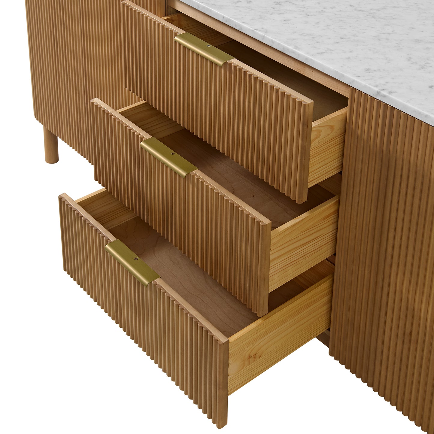 Havana 84" Double Bathroom Vanity in Reeded Birch | Carrara Marble Countertop