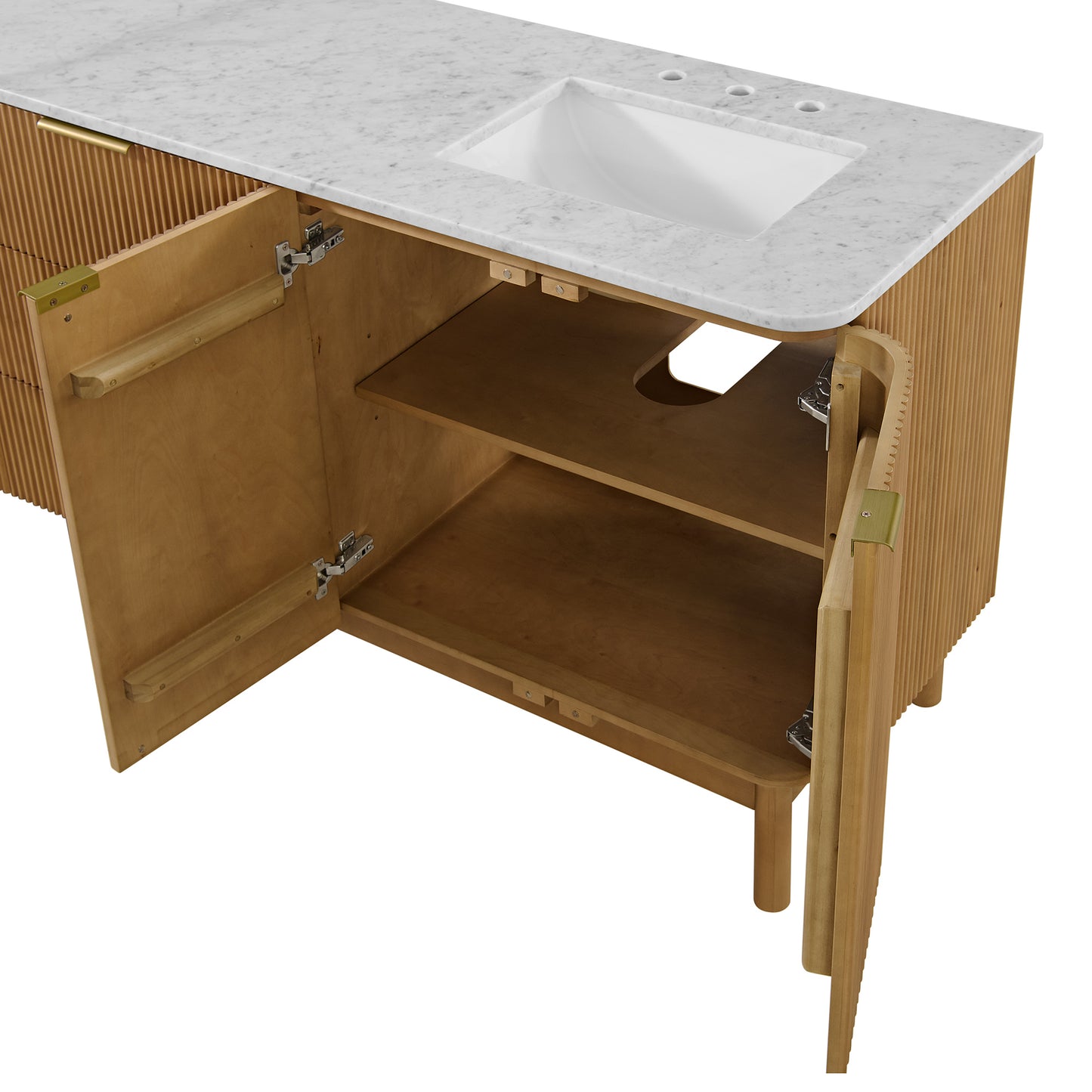 Havana 84" Double Bathroom Vanity in Reeded Birch | Carrara Marble Countertop