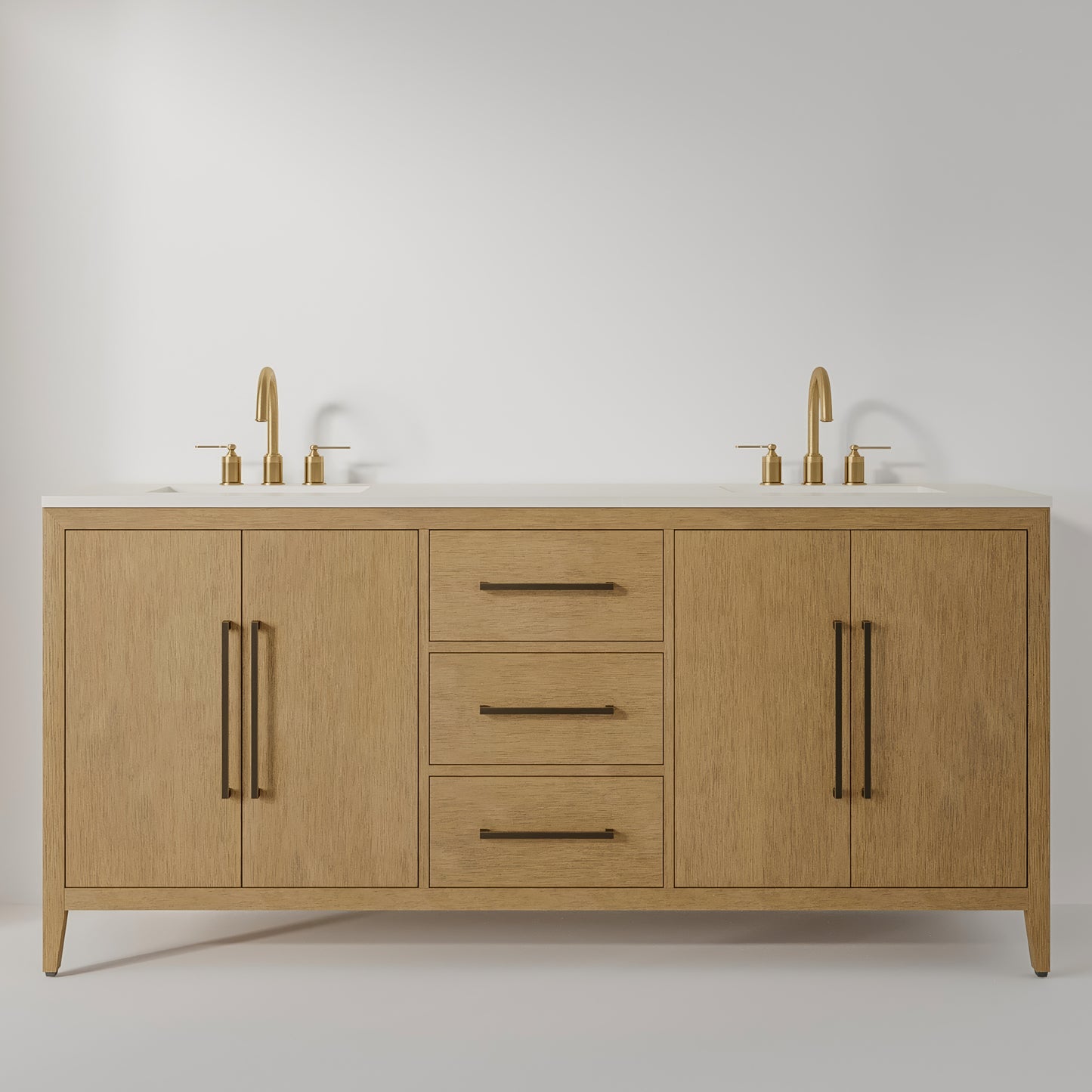 Bergen 72" Double Bathroom Vanity | Brushed Oak | Calacatta Gold Quartz