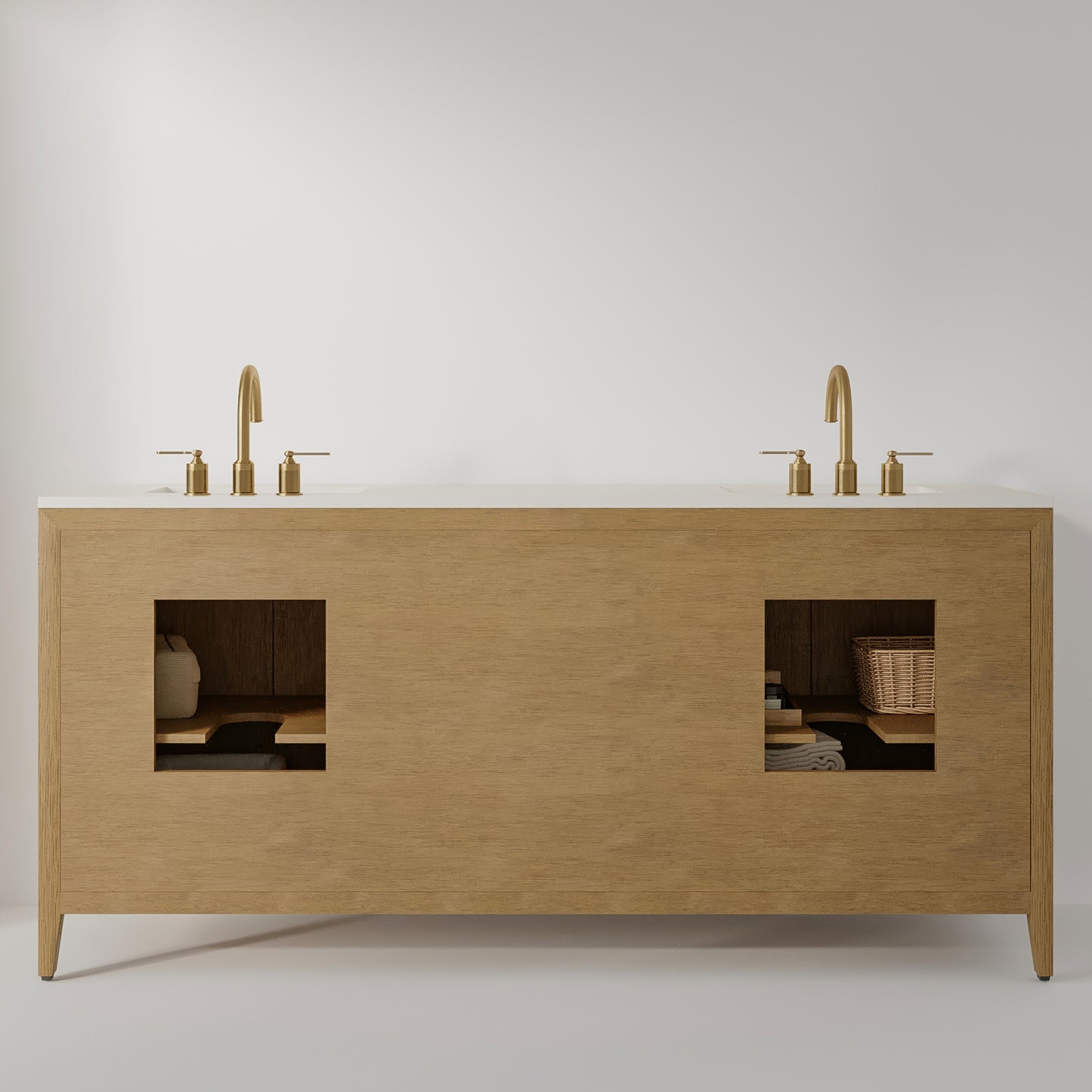 Bergen 72" Double Bathroom Vanity | Brushed Oak | Calacatta Gold Quartz