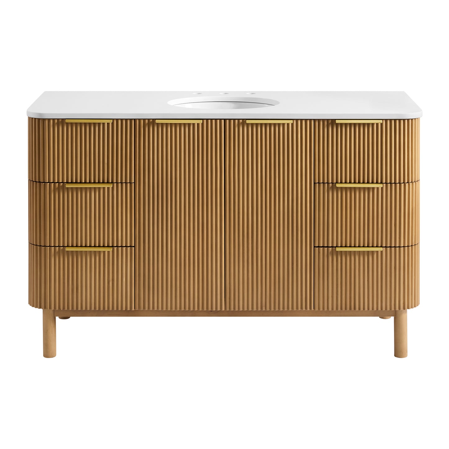 Havana 54" Single Bathroom Vanity in Reeded Birch | White Quartz Countertop