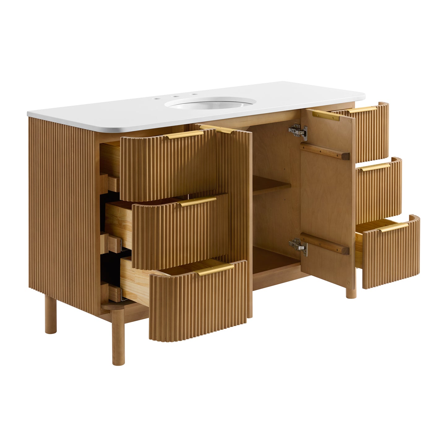 Havana 54" Single Bathroom Vanity in Reeded Birch | White Quartz Countertop