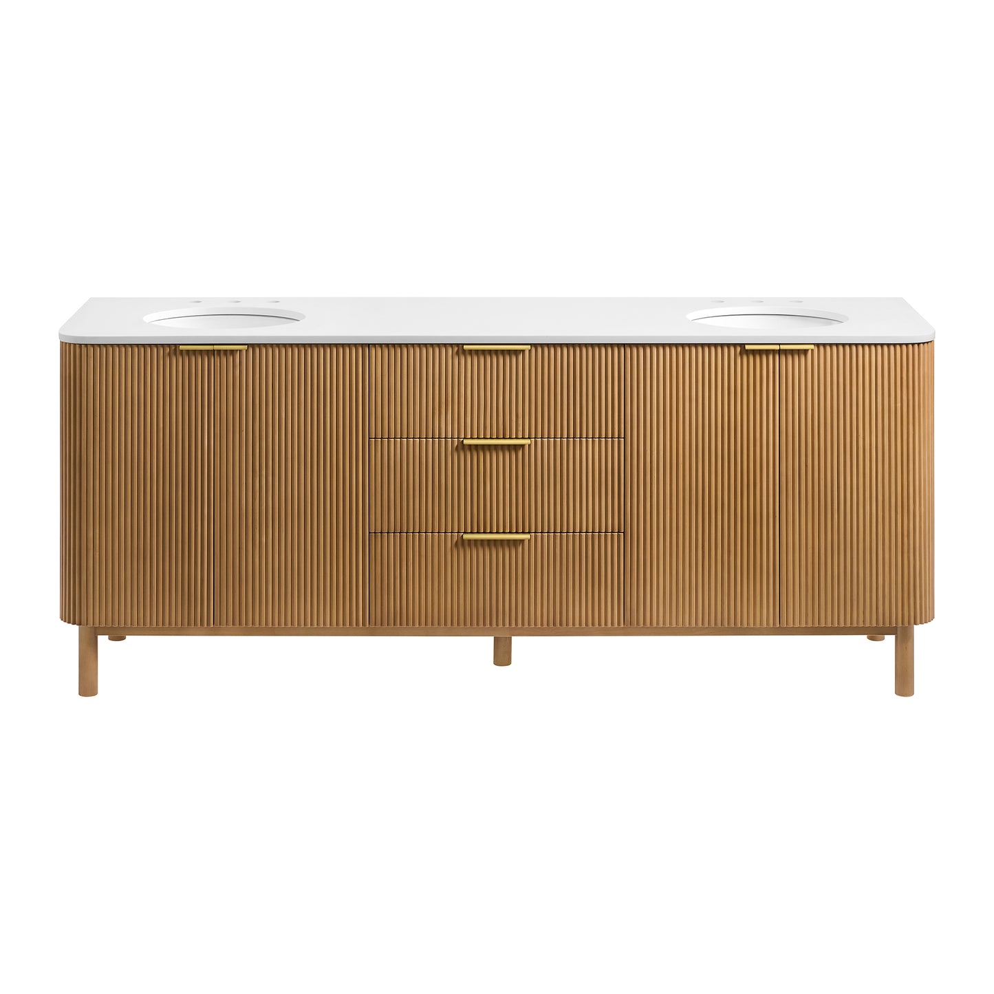 Havana 84" Double Bathroom Vanity in Reeded Birch  | White Quartz Countertop
