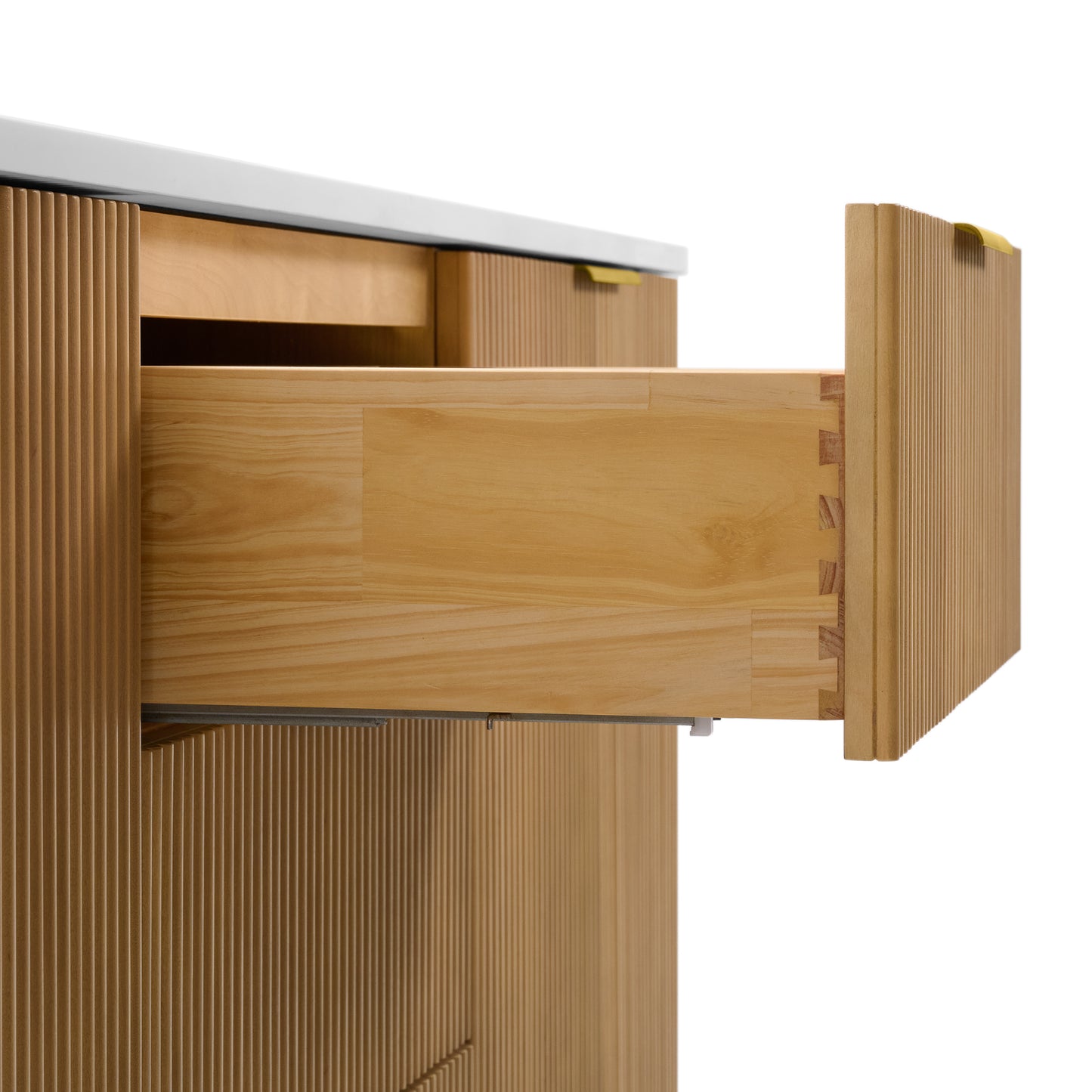 Havana 84" Double Bathroom Vanity in Reeded Birch  | White Quartz Countertop