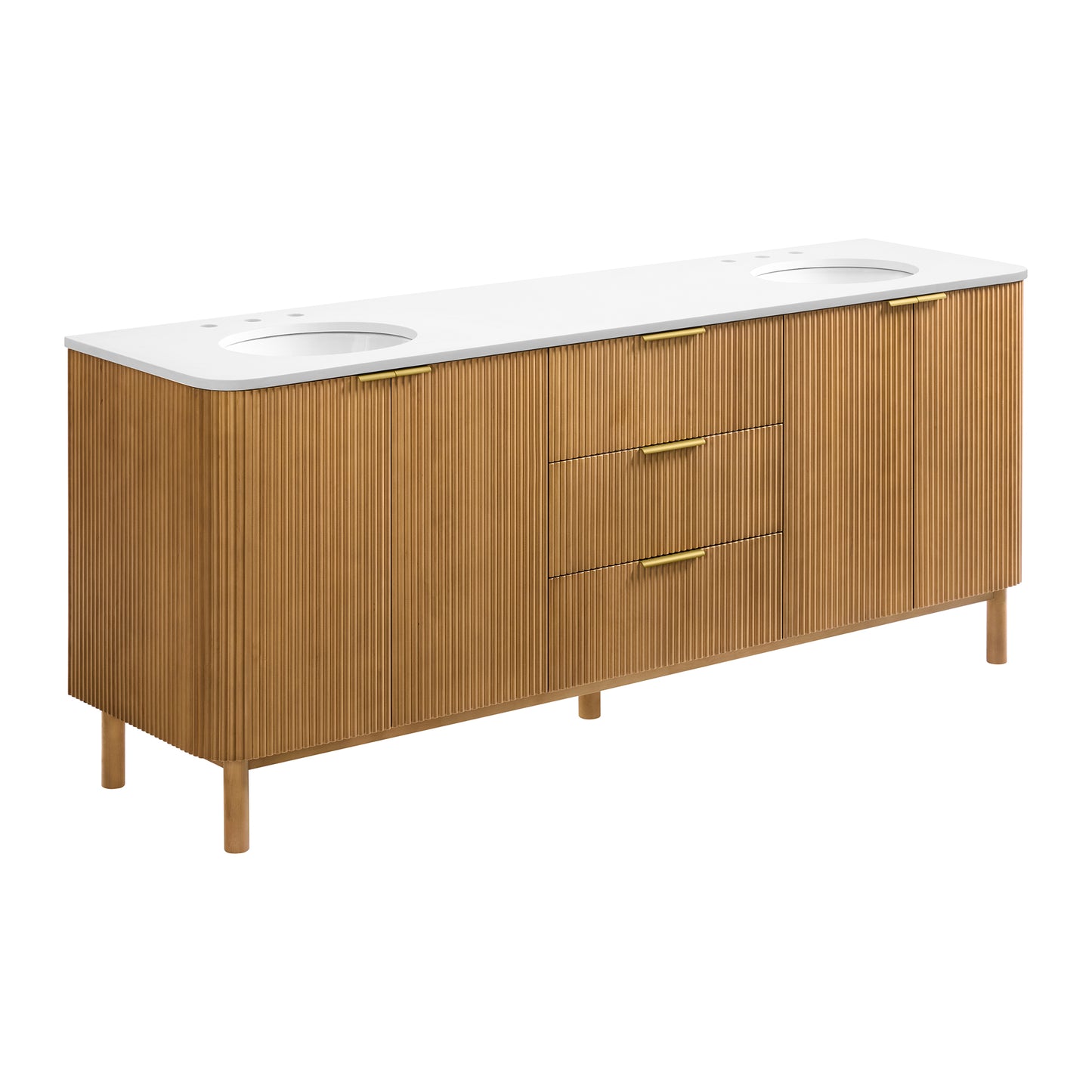 Havana 84" Double Bathroom Vanity in Reeded Birch  | White Quartz Countertop