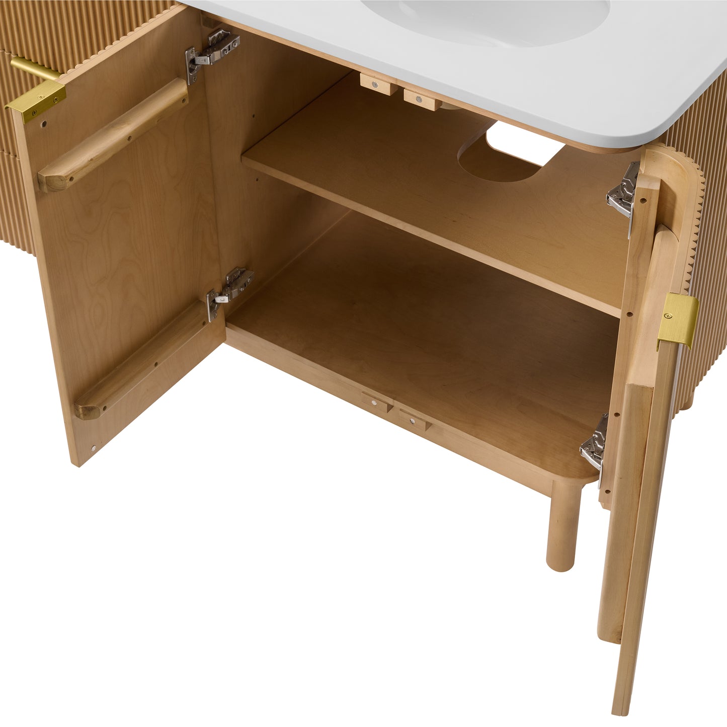 Havana 84" Double Bathroom Vanity in Reeded Birch  | White Quartz Countertop
