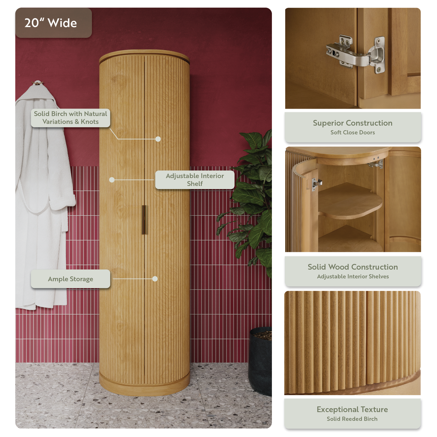 Luna 72" Reeded Birch Linen Cabinet