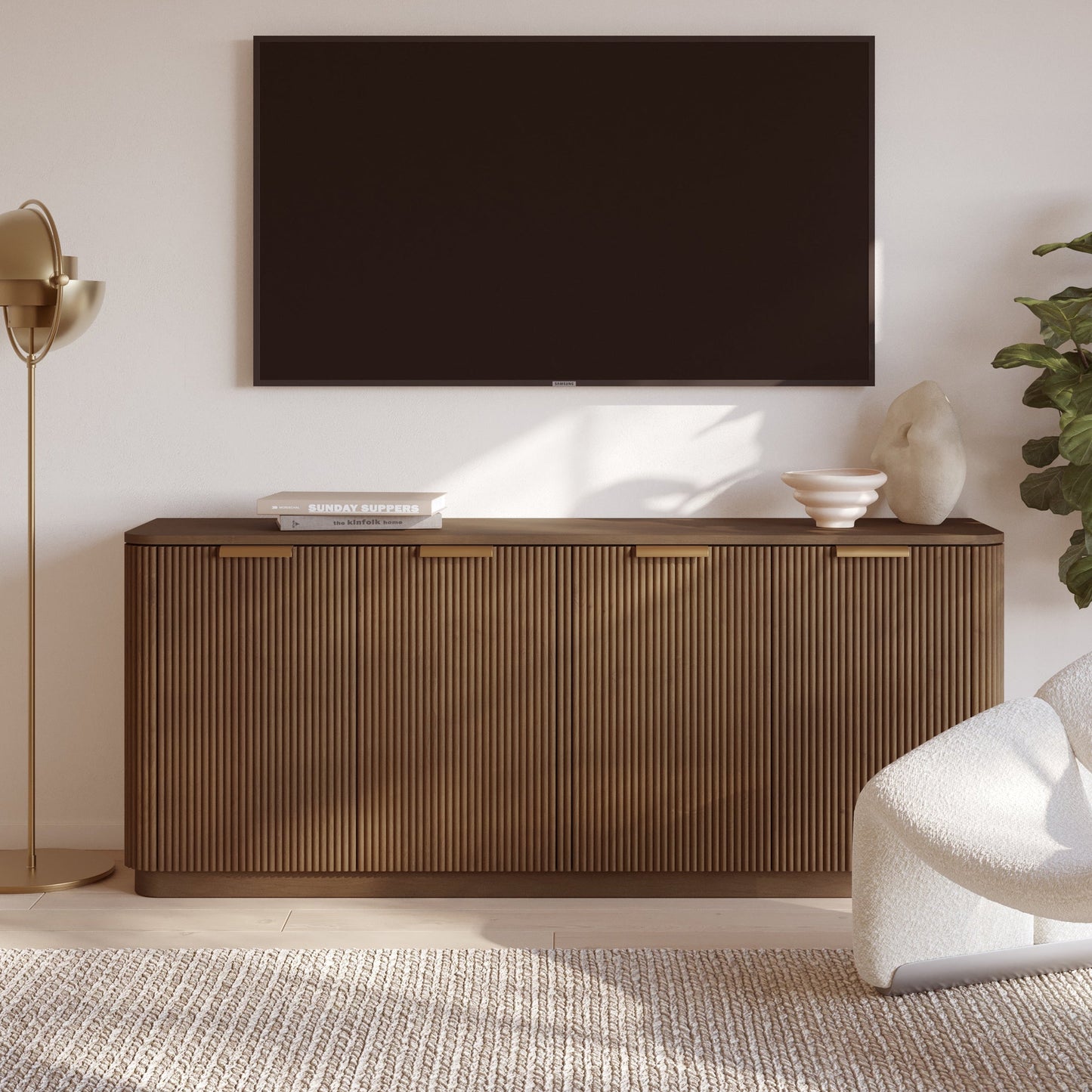 Havana 73.5" Sideboard in Brown Reeded Birch Finish