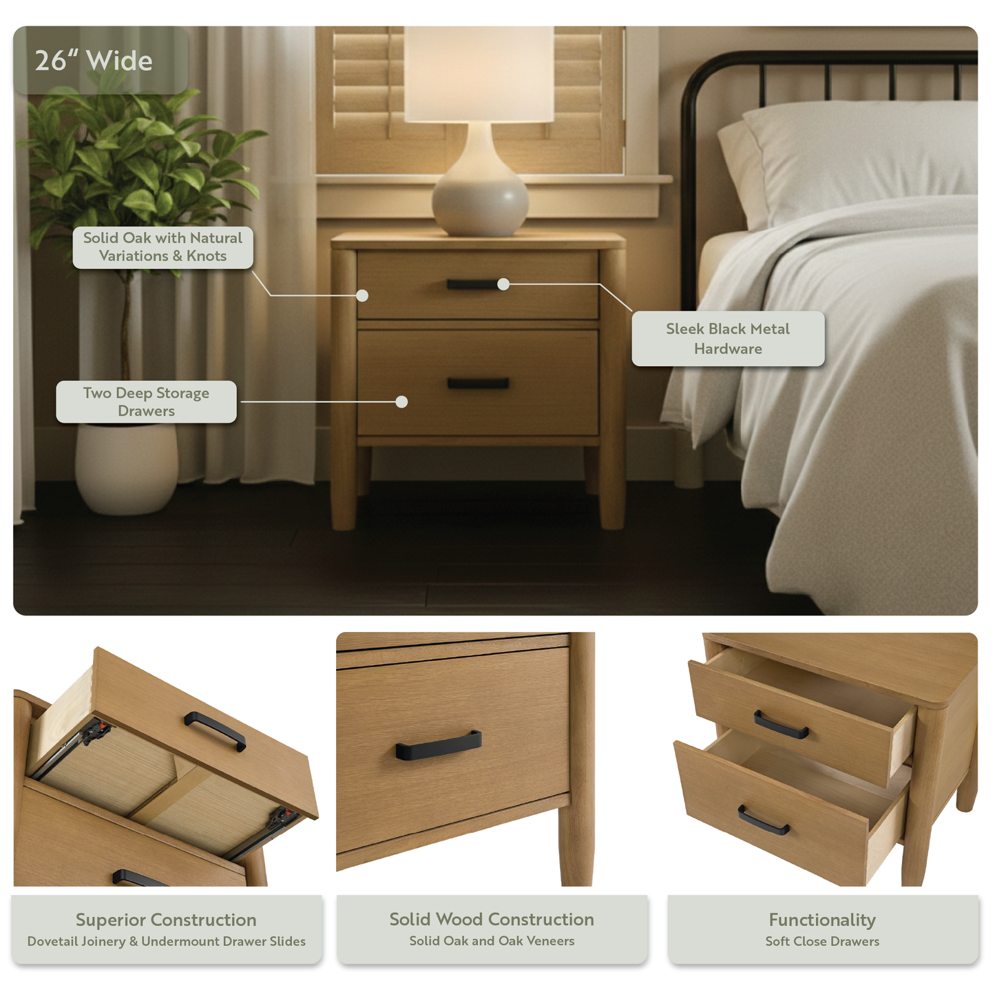 Ogden 26" Nightstand In Natural Oak