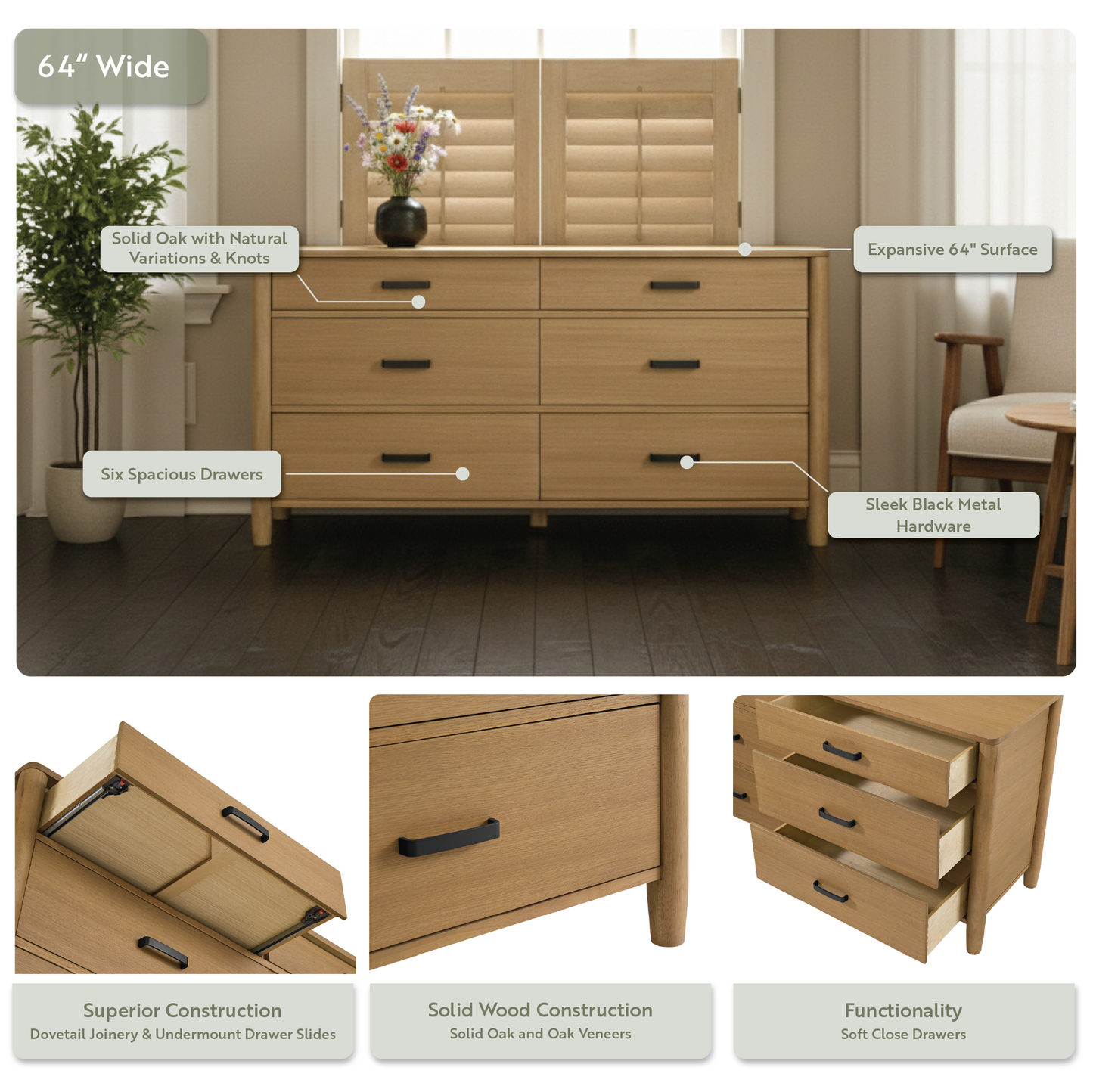 Ogden 64" Dresser in Natural Oak