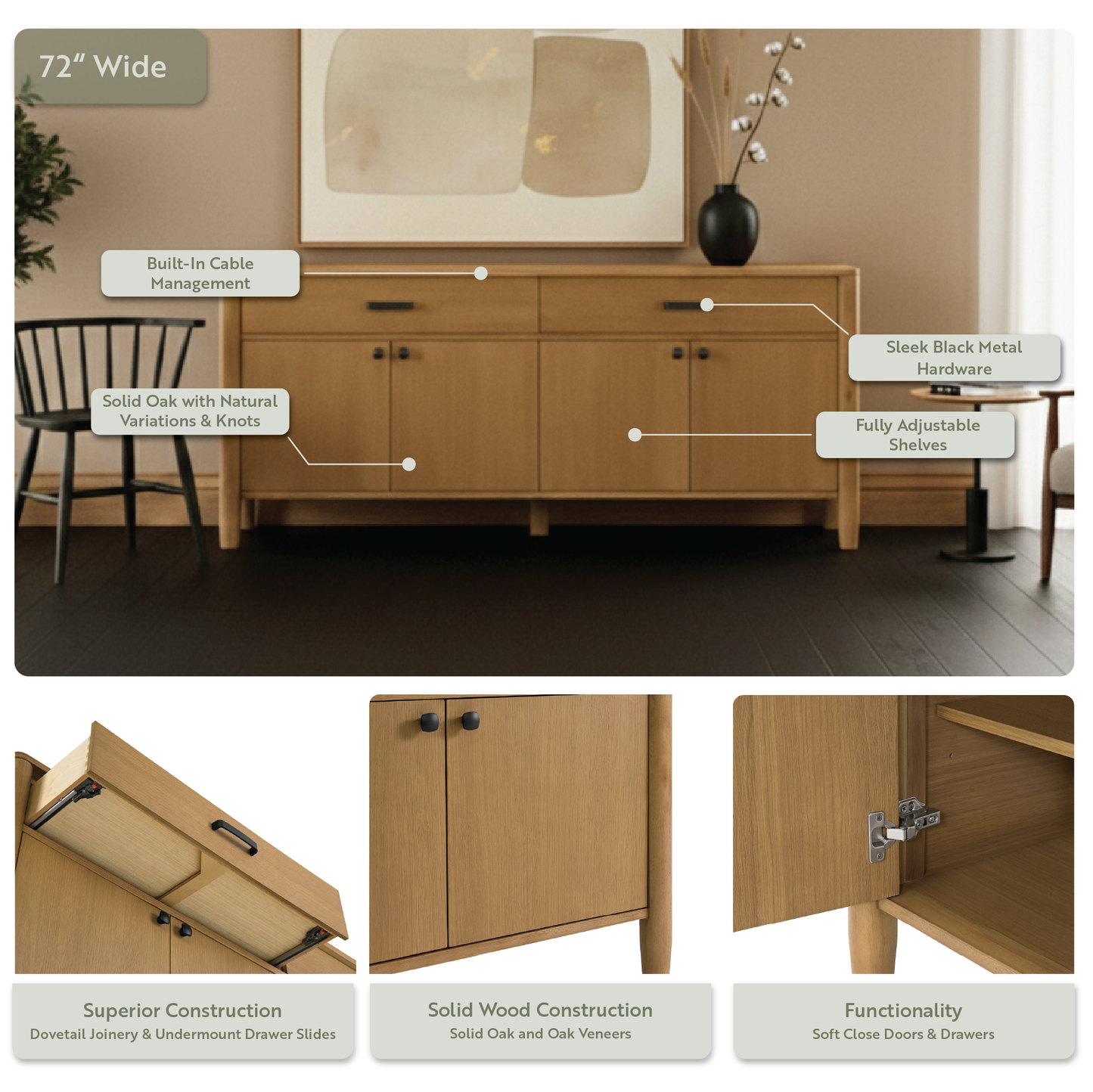 Ogden 72" Sideboard In Natural Oak