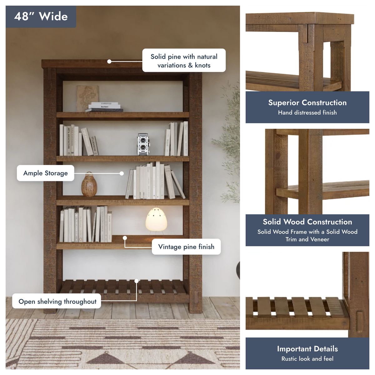 Telluride - 48" Freestanding Shelf Unit in Vintage Pine