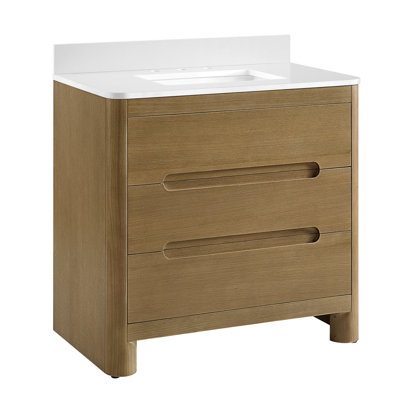 Oslo 36" Single Bathroom Vanity in Varnished Oak | White Quartz Countertop