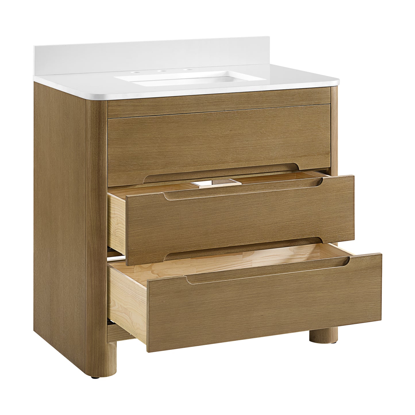 Oslo 36" Single Bathroom Vanity in Varnished Oak | White Quartz Countertop