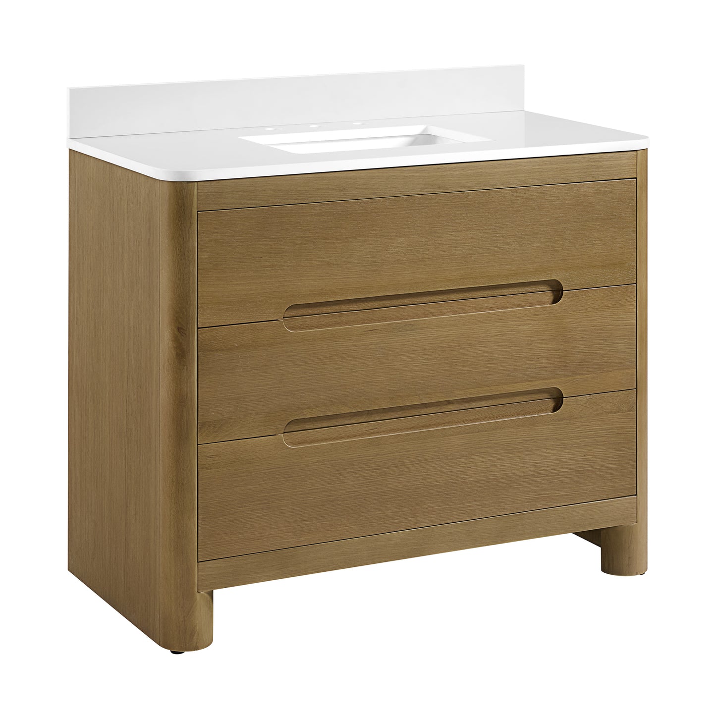 Oslo 42" Single Bathroom Vanity in Varnished Oak | White Quartz Countertop