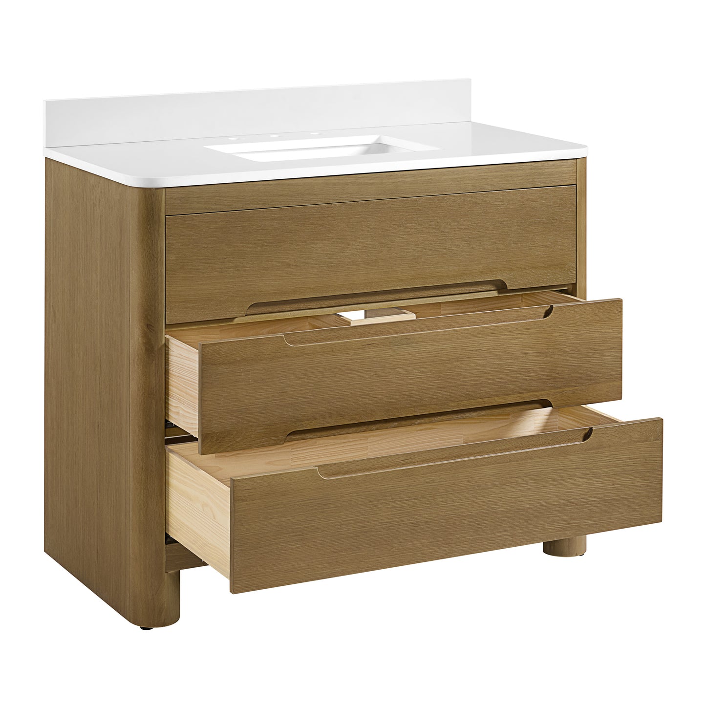 Oslo 42" Single Bathroom Vanity in Varnished Oak | White Quartz Countertop