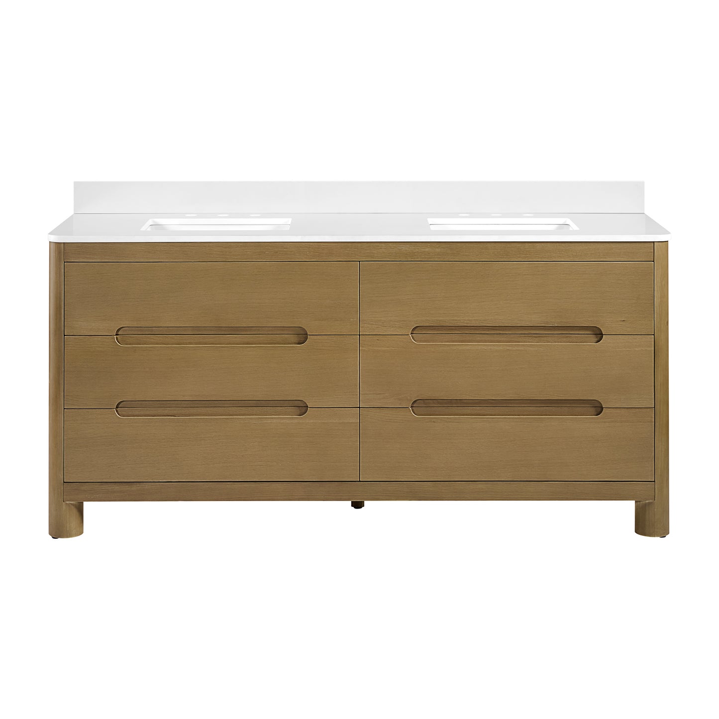 Oslo 72" Double Bathroom Vanity in Varnished Oak | White Quartz Countertop