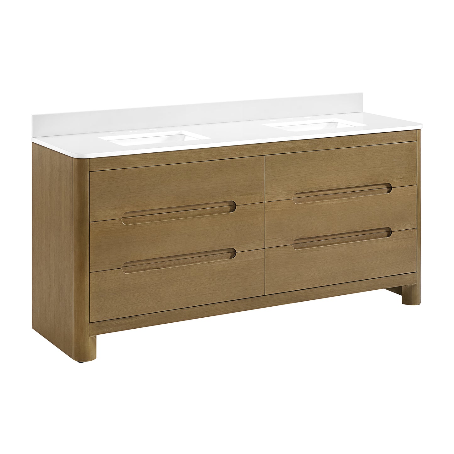 Oslo 72" Double Bathroom Vanity in Varnished Oak | White Quartz Countertop