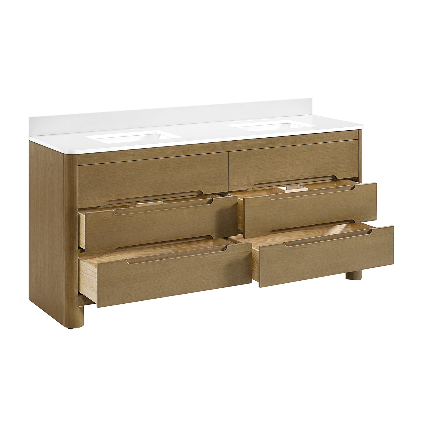 Oslo 72" Double Bathroom Vanity in Varnished Oak | White Quartz Countertop