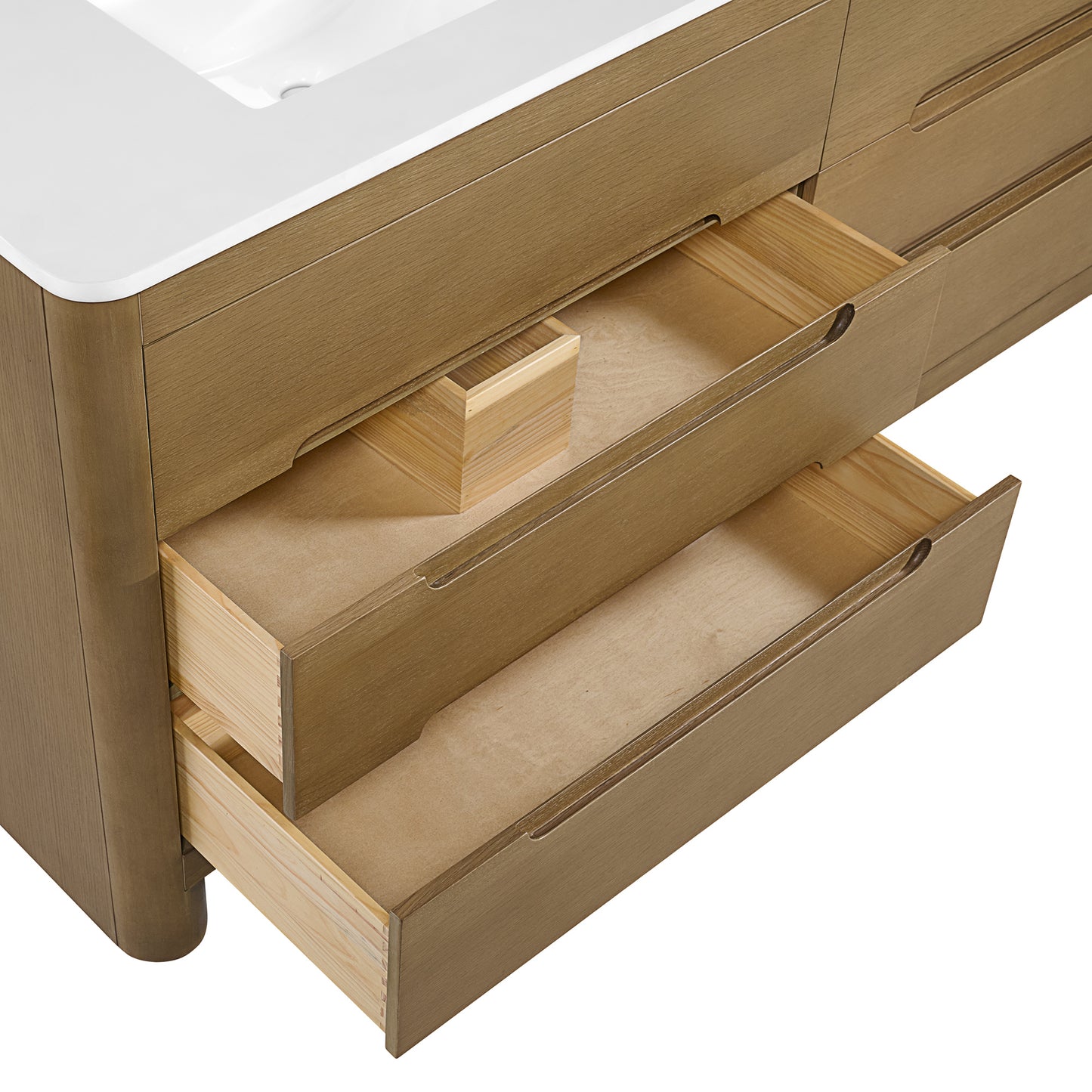 Oslo 72" Double Bathroom Vanity in Varnished Oak | White Quartz Countertop