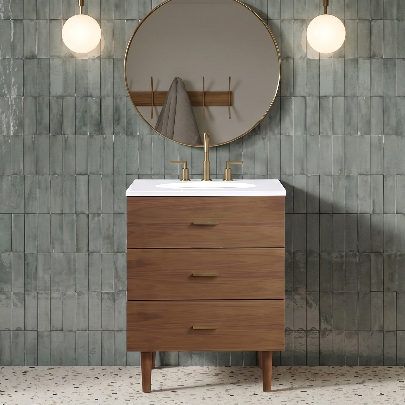 Stockholm 24'' Single Bathroom Vanity in Natural Walnut | White Quartz Countertop
