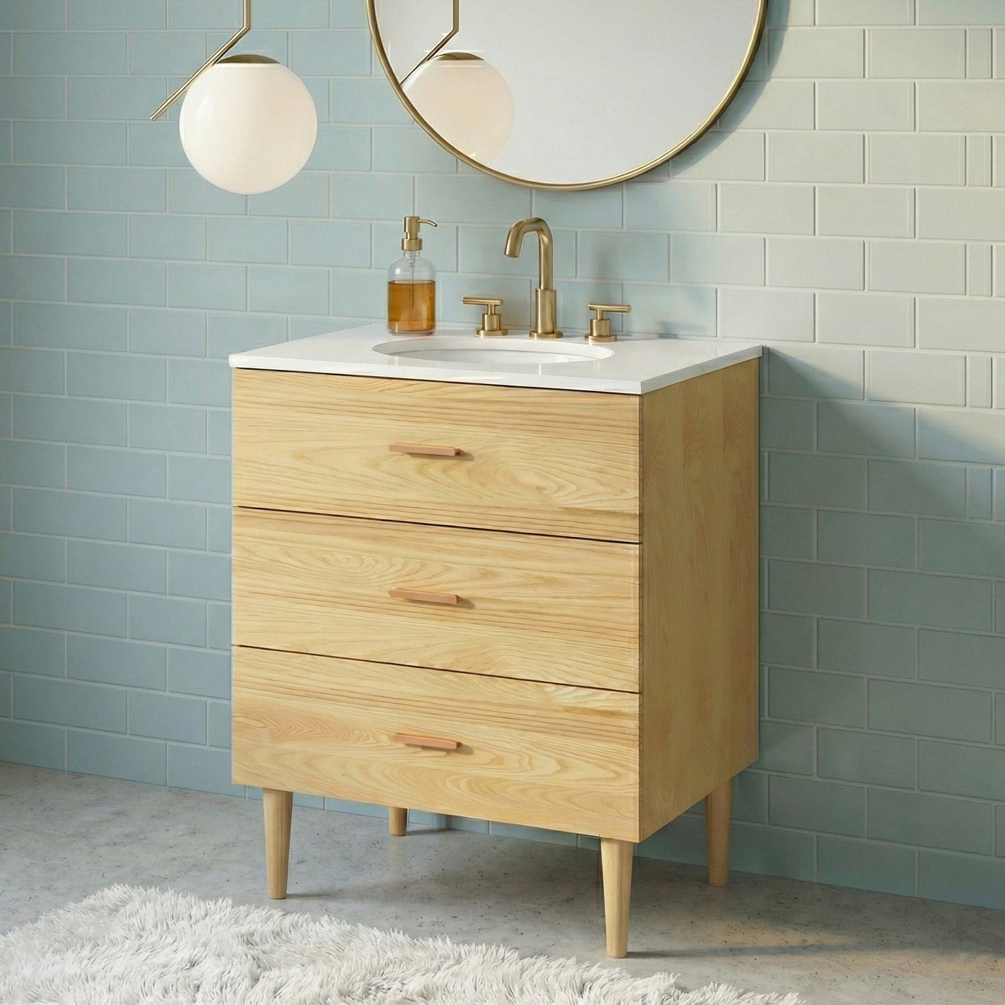 Stockholm  24'' Single Bathroom Vanity | White Engineered Stone Countertop