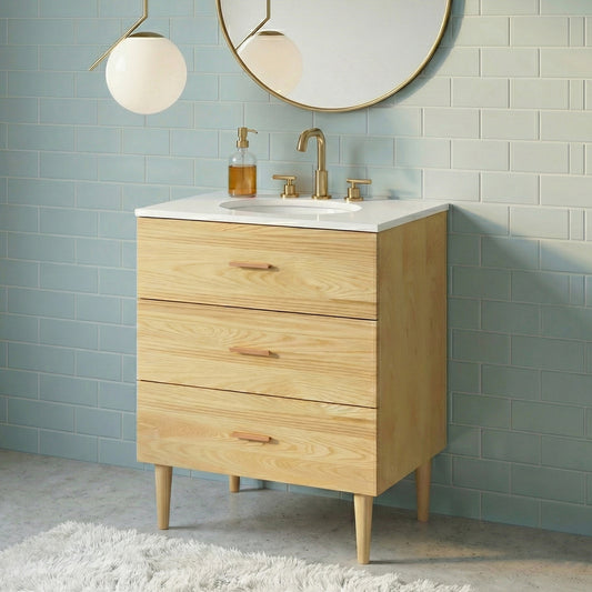 Stockholm  24'' Single Bathroom Vanity | White Engineered Stone Countertop