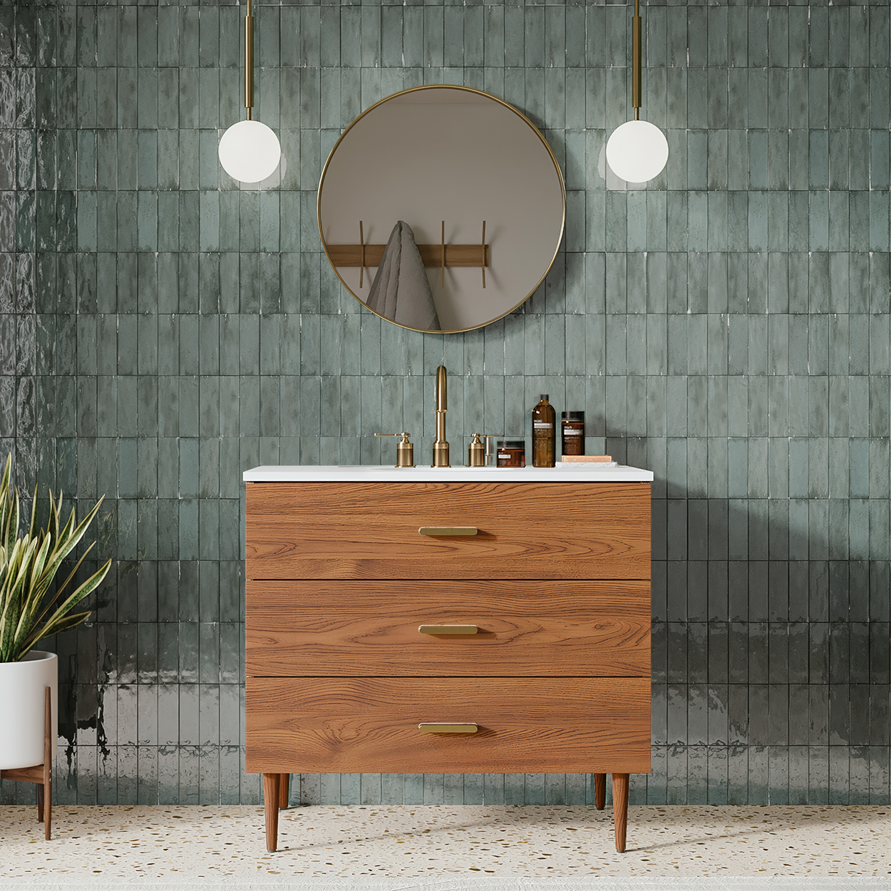 Stockholm 36" Single Bathroom Vanity in Natural Walnut | Quartz Countertop