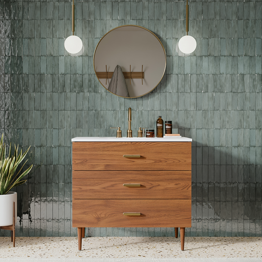 Stockholm 36" Single Bathroom Vanity in Natural Walnut | Quartz Countertop