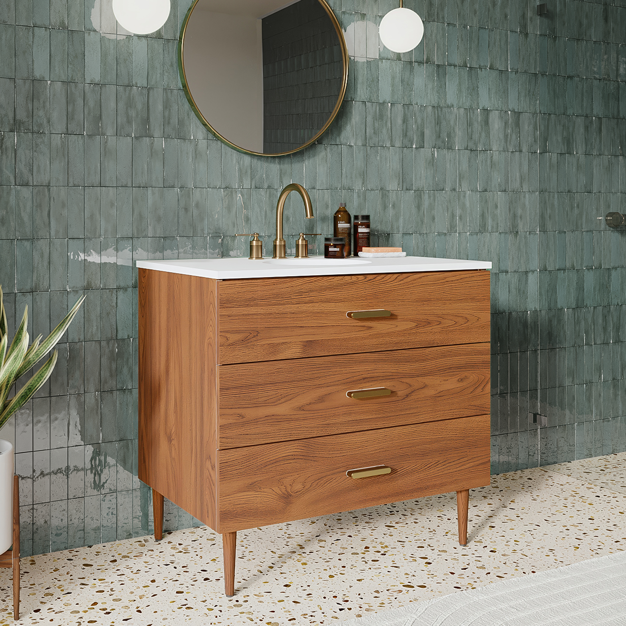 Stockholm 36" Single Bathroom Vanity in Natural Walnut | Quartz Countertop