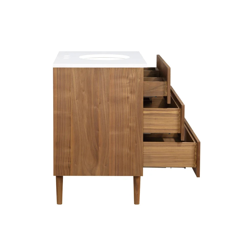 Stockholm 36" Single Bathroom Vanity in Natural Walnut | Quartz Countertop