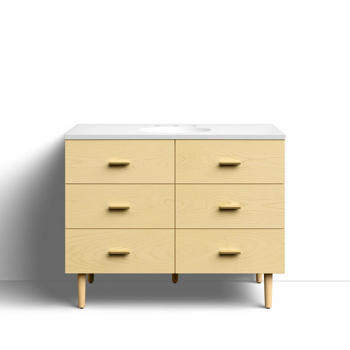 Stockholm 42" Single Bathroom Vanity in Natural Ash with Gold Handles | Engineered Stone Countertop