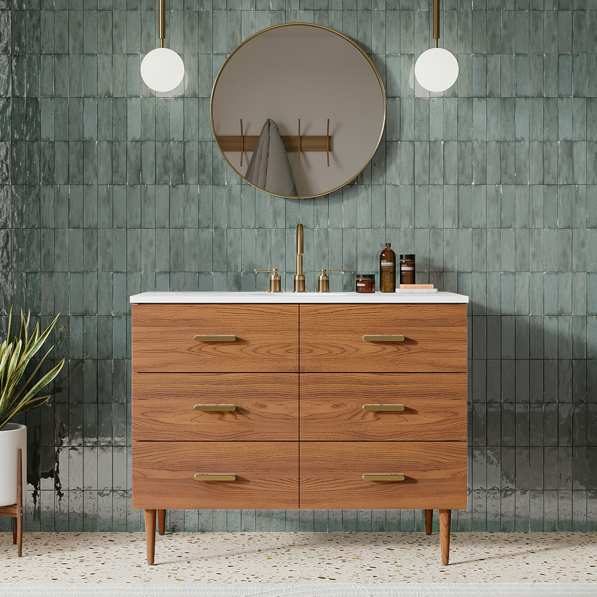 Stockholm 42" Single Bathroom Vanity in Natural Walnut | Quartz Countertop