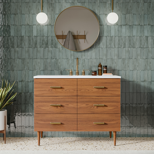 Stockholm 42" Single Bathroom Vanity in Natural Walnut | Quartz Countertop