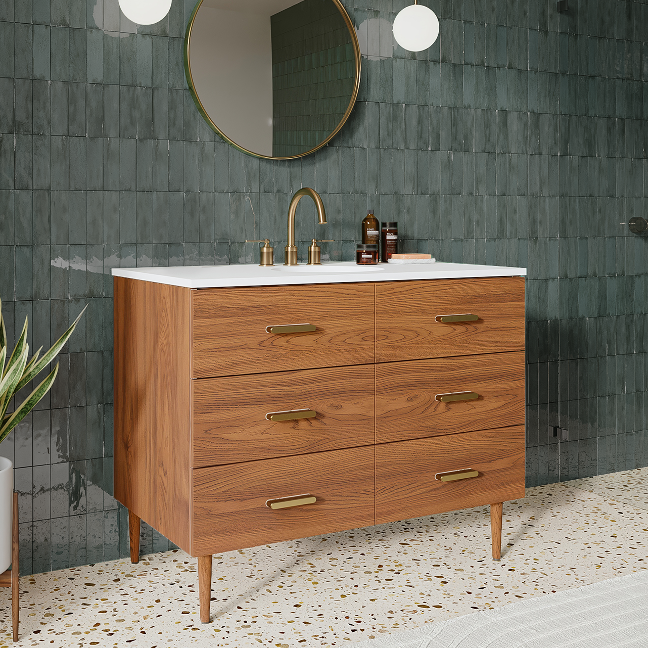 Stockholm 42" Single Bathroom Vanity in Natural Walnut | Quartz Countertop