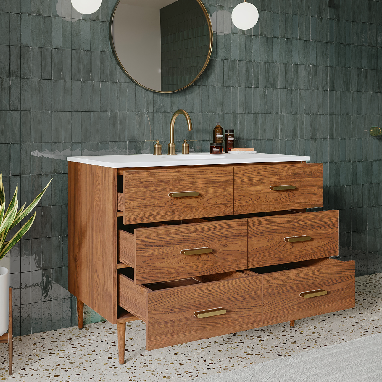 Stockholm 42" Single Bathroom Vanity in Natural Walnut | Quartz Countertop