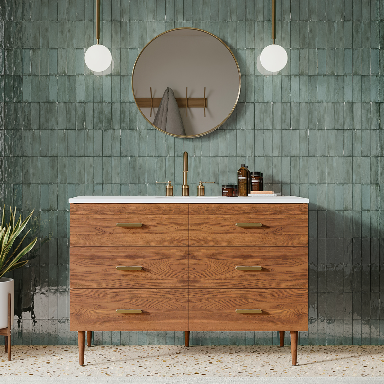 Stockholm 48" Single Bathroom Vanity in Natural Walnut | Quartz Countertop