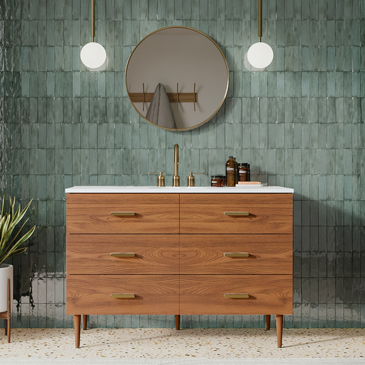Stockholm 48" Single Bathroom Vanity in Natural Walnut | Quartz Countertop