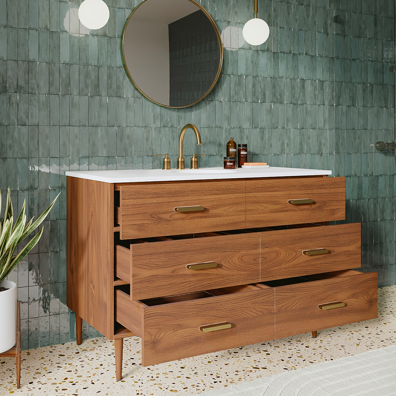 Stockholm 48" Single Bathroom Vanity in Natural Walnut | Quartz Countertop