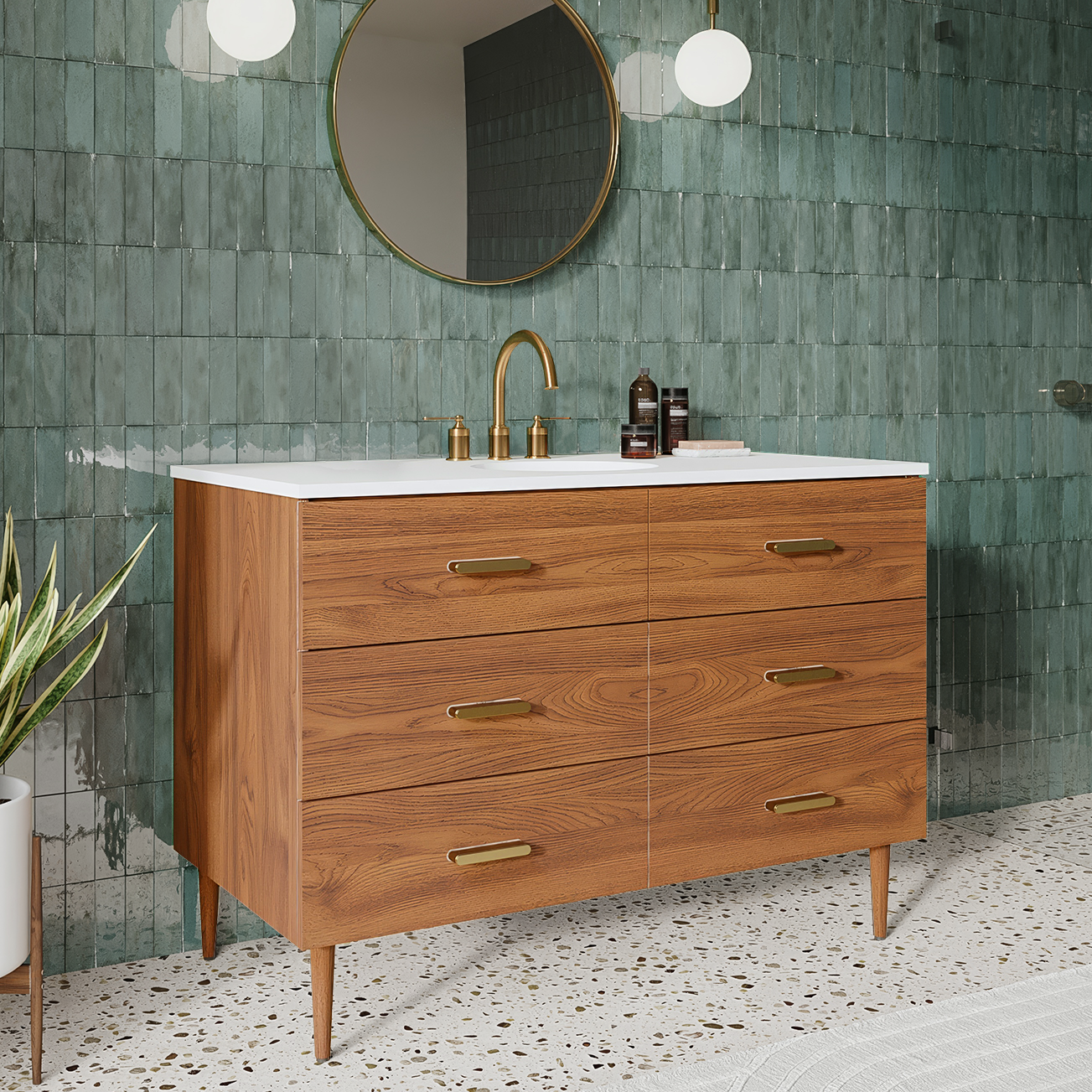 Stockholm 48" Single Bathroom Vanity in Natural Walnut | Quartz Countertop