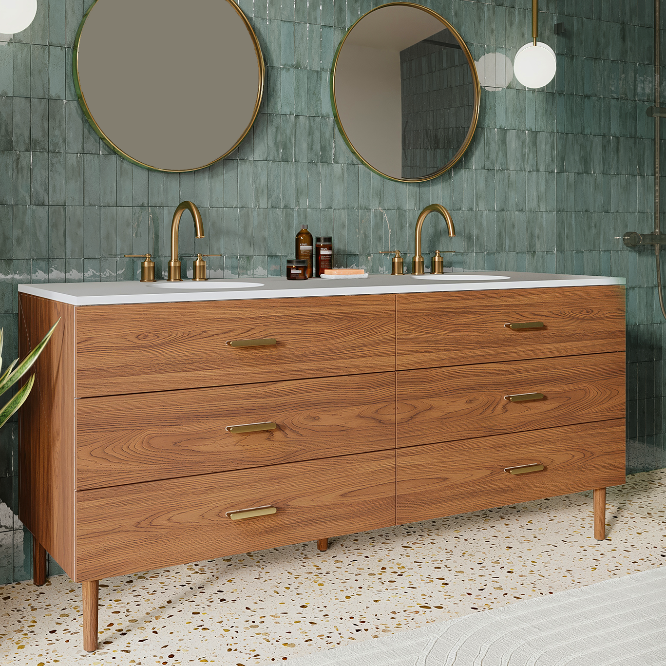 Stockholm 72" Double Bathroom Vanity in Natural Walnut | Quartz Countertop
