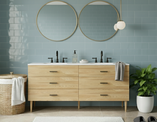 Stockholm 72" Double Sink Bathroom Vanity | White Quartz Countertop