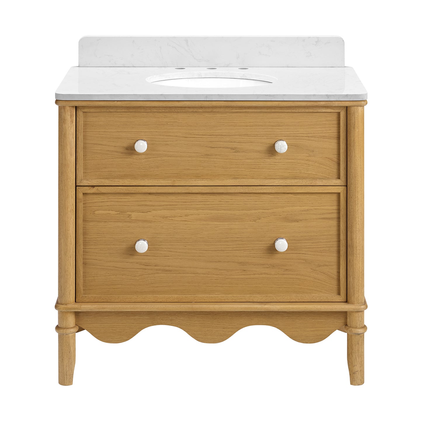 Juliette 36"W Scallop Single Bathroom Vanity | Natural Enhanced Oak | Cultured Marble Countertop