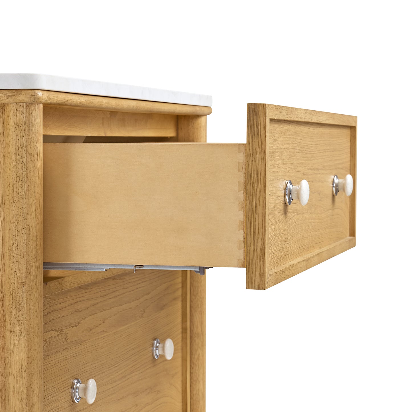 Juliette 36"W Scallop Single Bathroom Vanity | Natural Enhanced Oak | Cultured Marble Countertop
