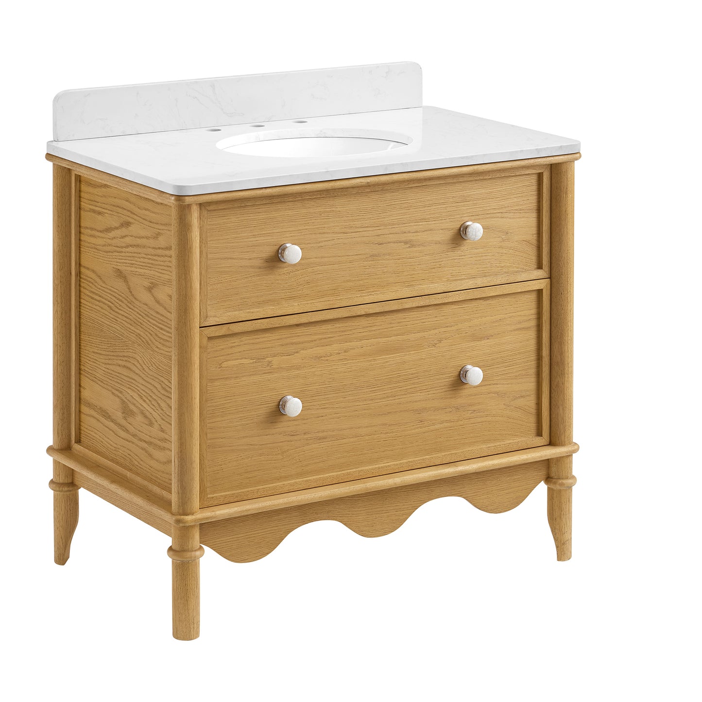 Juliette 36"W Scallop Single Bathroom Vanity | Natural Enhanced Oak | Cultured Marble Countertop