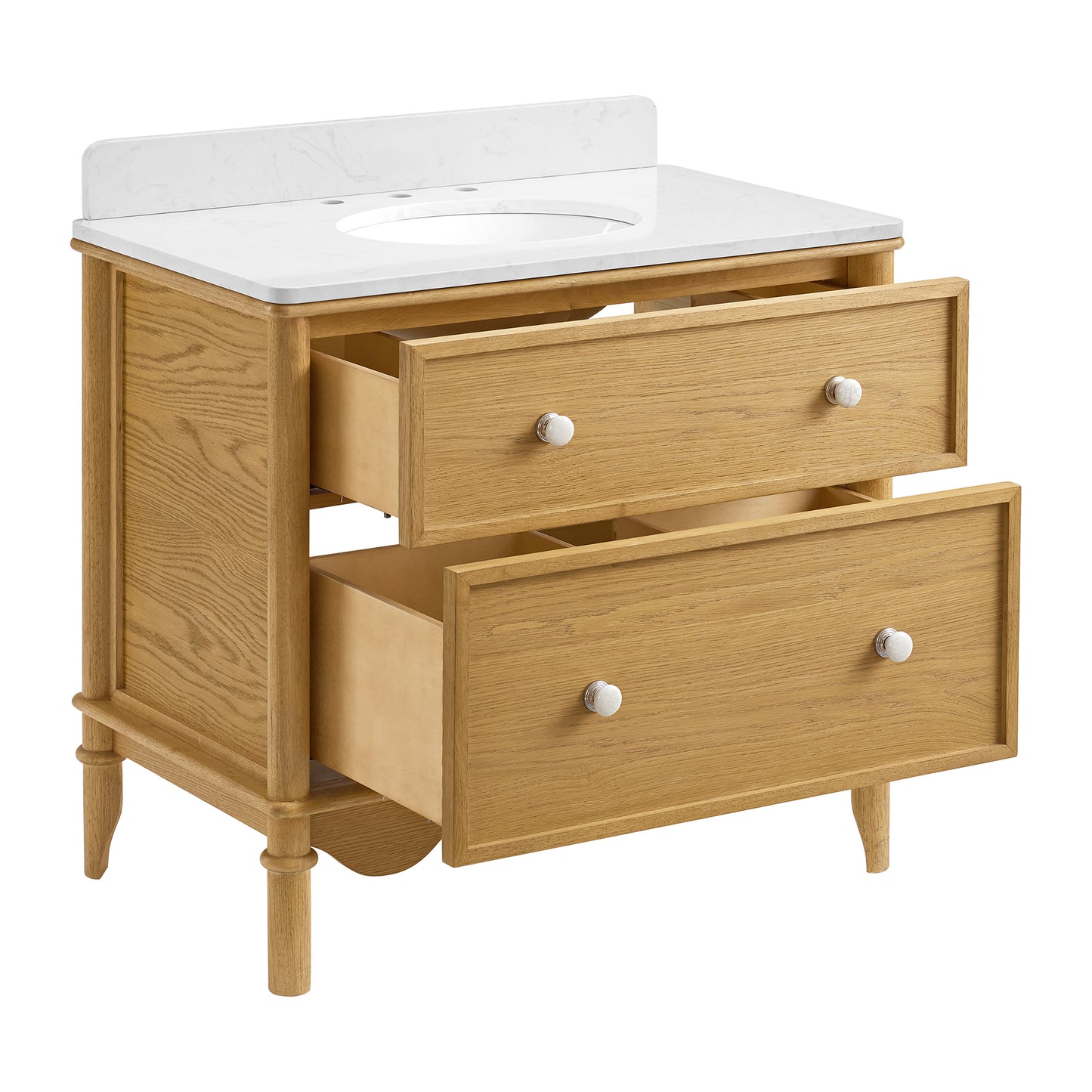 Juliette 36"W Scallop Single Bathroom Vanity | Natural Enhanced Oak | Cultured Marble Countertop