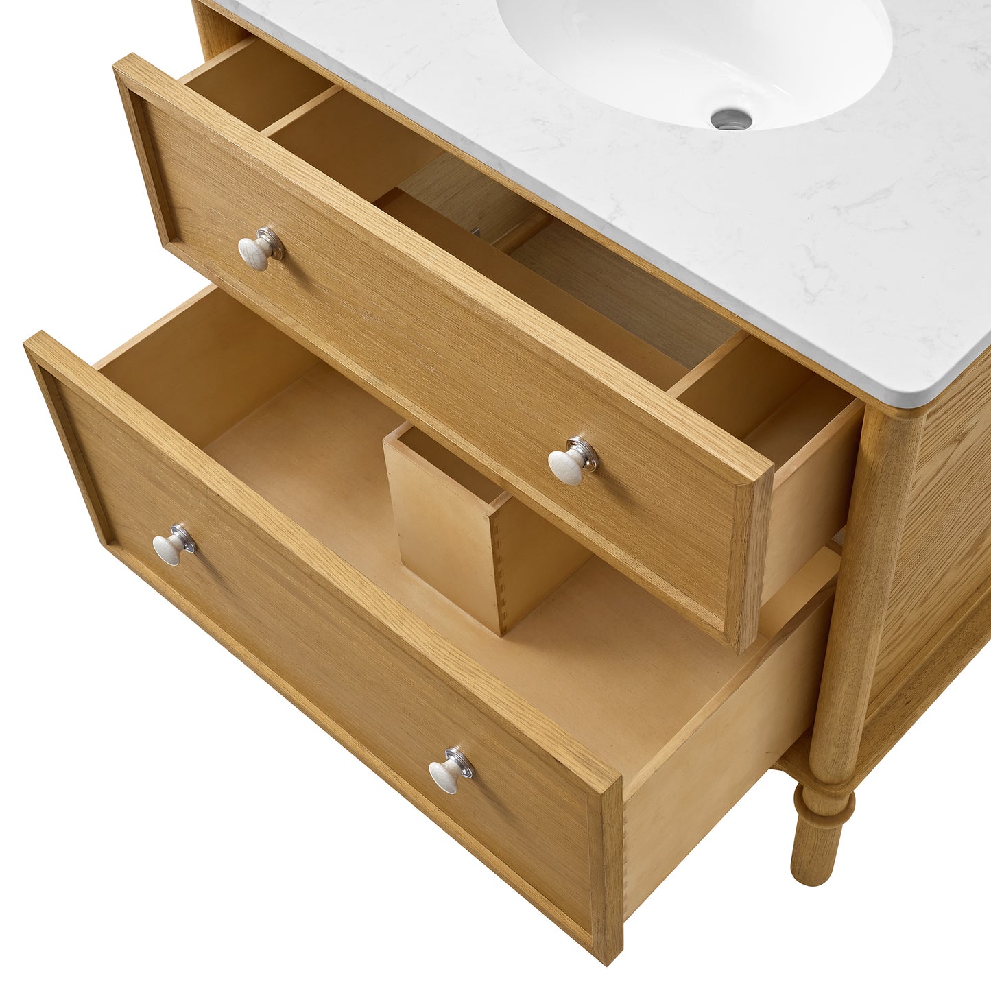 Juliette 36"W Scallop Single Bathroom Vanity | Natural Enhanced Oak | Cultured Marble Countertop