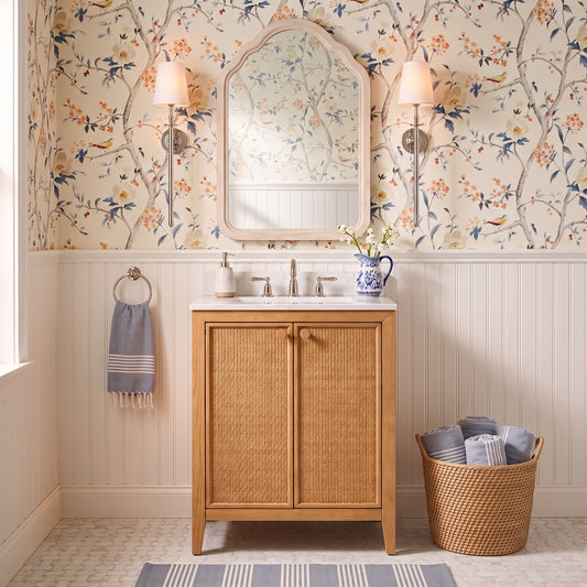 Whitney 24"W x 20"D Rattan RTA Single Bathroom Vanity | Calacatta Gold Quartz Countertop